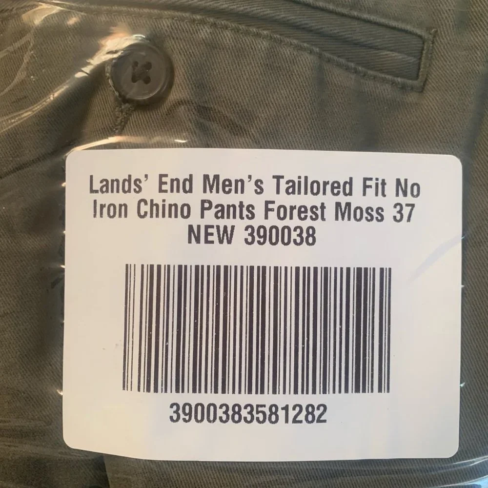 NWT‎ LANDS' END MEN'S TAILORED FIT NO IRON CHINO PANTS FOREST MOSS (GREEN) 37